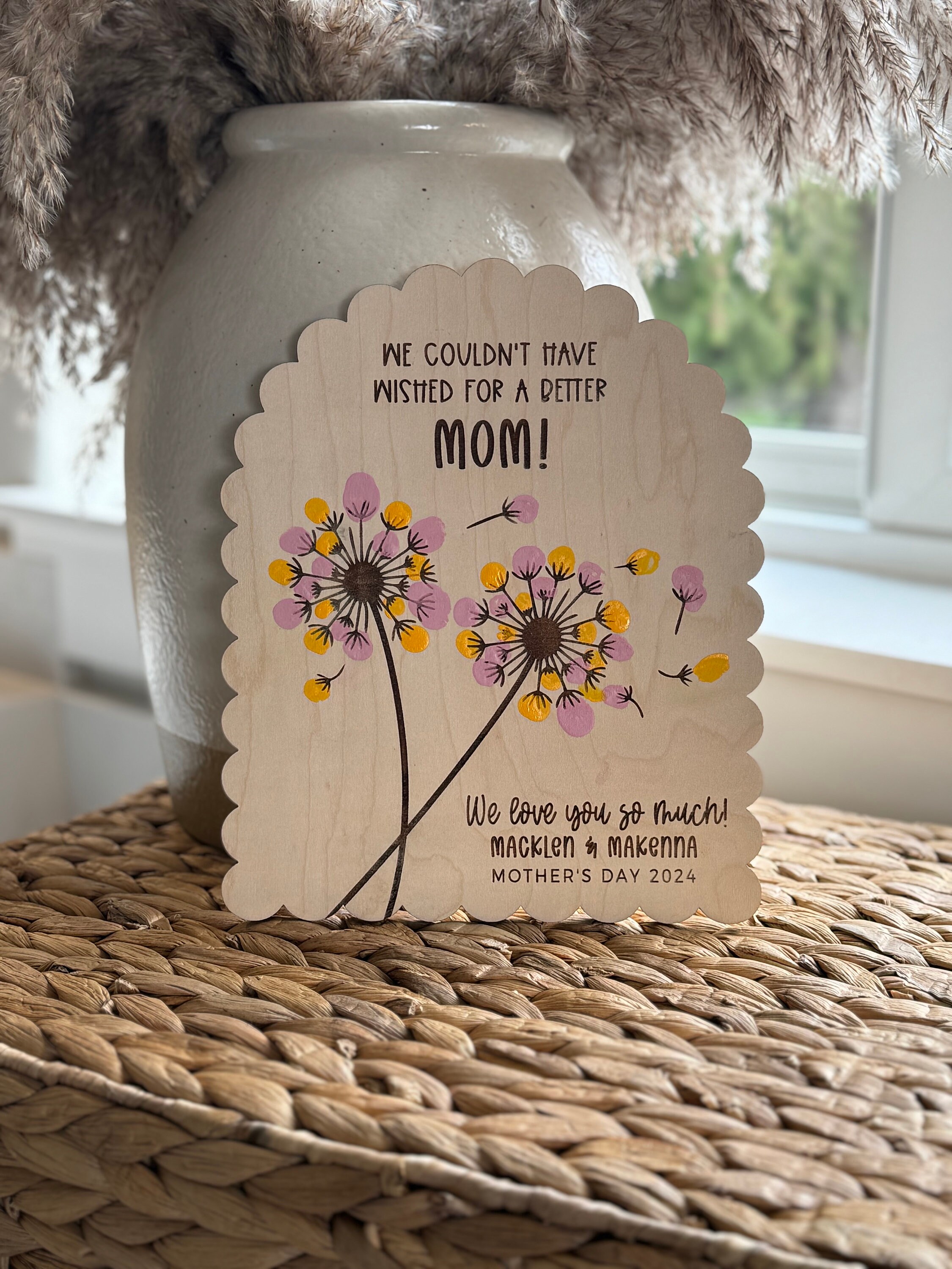 Personalized Dandelion Fingerprint Sign: Handmade Mother's Day Keepsake