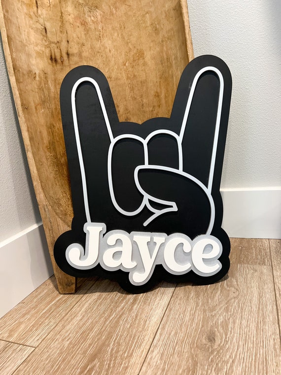 Personalized Rock On Hand Sign: 3D Wooden Name Decor