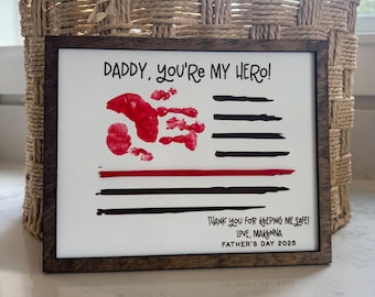 Firefighter Father’s Day Handprint Flag Craft | My Daddy Is My Hero Gift | Kids DIY Firefighter Keepsake | Patriotic Handprint Gift