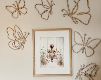 Wooden Butterfly Wall Decor: Line Art Cutouts, Set of 6