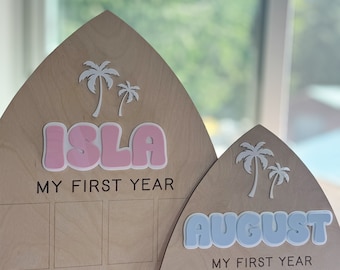 Surfboard Milestone Sign – Personalized Baby Name Display