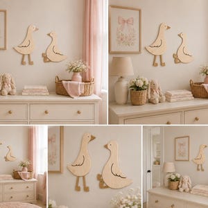 Wooden Goose Nursery Wall Decor | Set of 2 Geese Wall Hanging | Girls Nursery Decor | Neutral Nursery Wall Art | Goose Nursery Decor | image 4