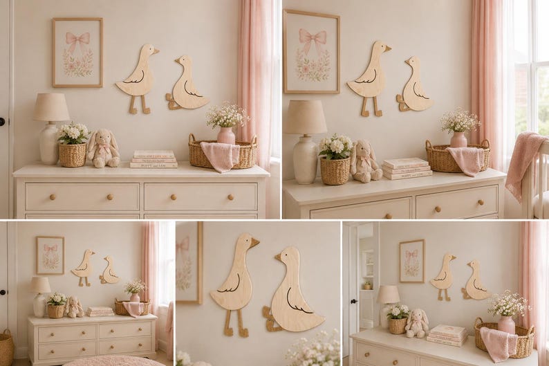 Wooden Goose Nursery Wall Decor | Set of 2 Geese Wall Hanging | Girls Nursery Decor | Neutral Nursery Wall Art | Goose Nursery Decor | image 4