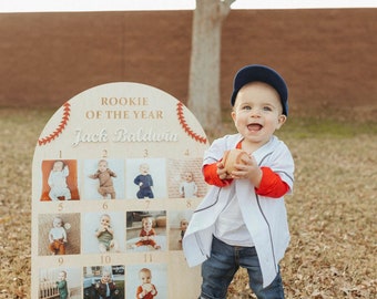 personalized  Rookie Of The Year First Birthday photo display board, Hall of Fame, Rookie Year, Baseball One Year Board