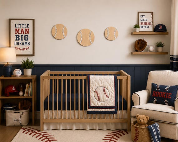 Wooden Baseball Wall Decor Set | Neutral Baseball Nursery Decor | Baseball Wall Art | Playroom Decor | Wood Baseball Sign | Sports Nursery