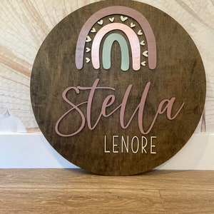 Rainbow round nursery sign, boho baby girl room decor, tween decor, rainbow sign, rainbow name sign, large sign, rainbows