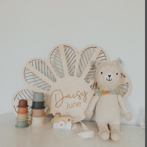 large wood name sign, nursery wooden sign, boho nursery sign, above the crib cut out, Rattan Daisy, Nursey Wall Art, Baby Girl Decor