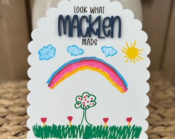 Personalized Children's Dry Erase Whiteboard - 'Look What I Made' Custom Name Board with Magnets for fridge display, Name Magnets