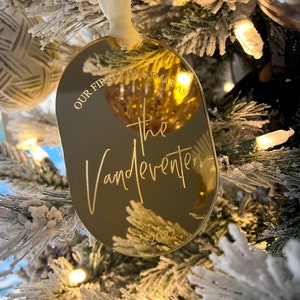 Personalized Acrylic First Christmas Married Ornament: Gold or Silver