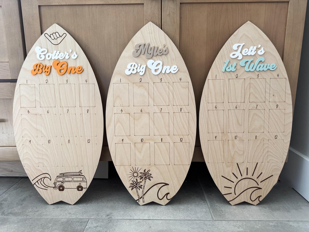 First Birthday Photo Board, Surfboard 1-12 Month Milestone Board, the ...