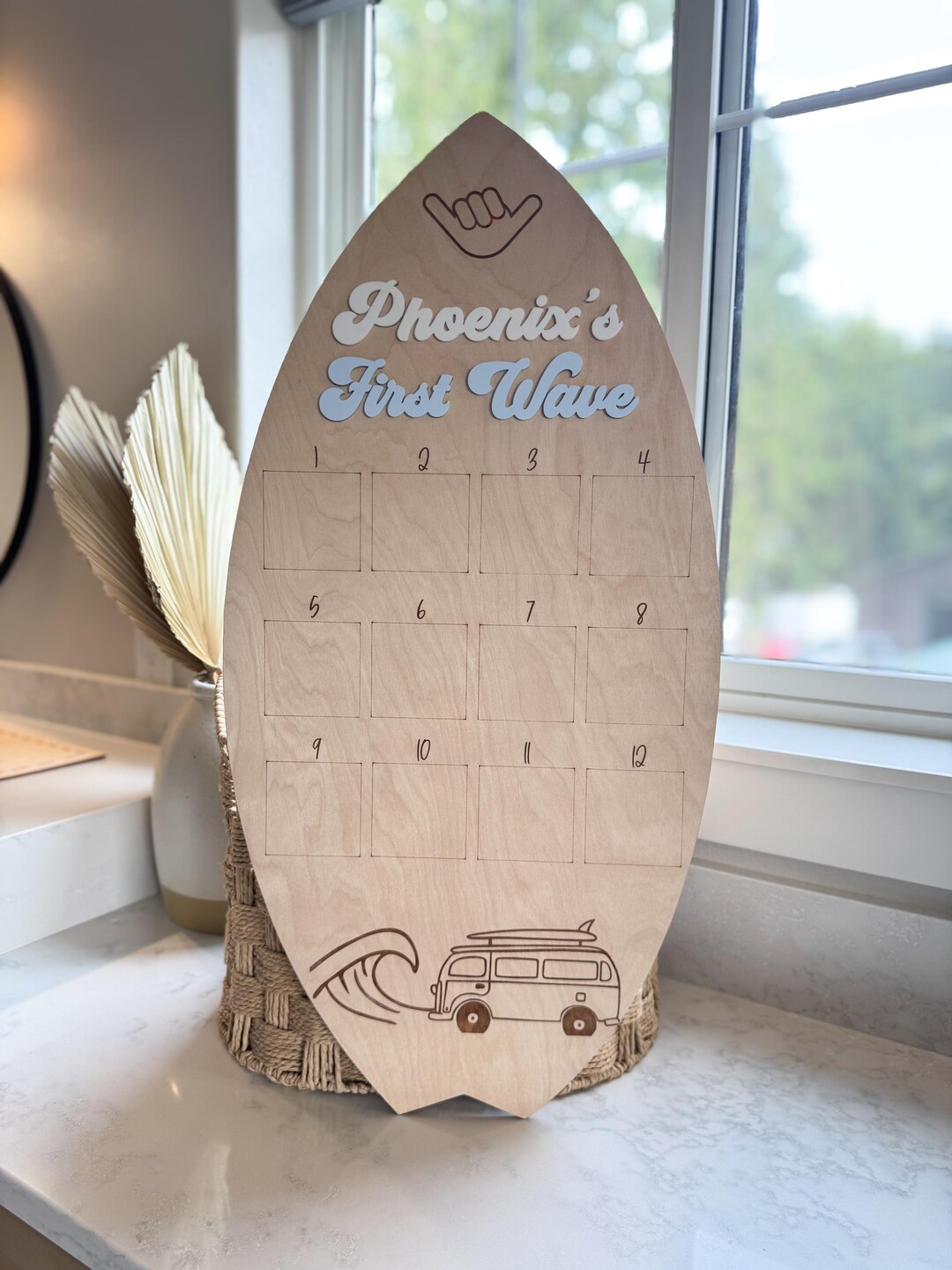 Surfboard First Birthday Photo Board | Big One First Wave Milestone ...