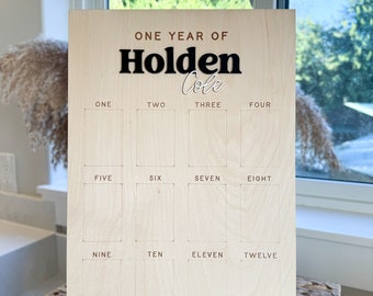 One Year of Memories Photo Board | Baby’s First Birthday Milestone Sign | 12 Month Picture Display | First Birthday Keepsake