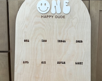 One happy dude, first birthday photo display board, custom one year of baby board, milestone photo board, cool dude decor, checkered invite