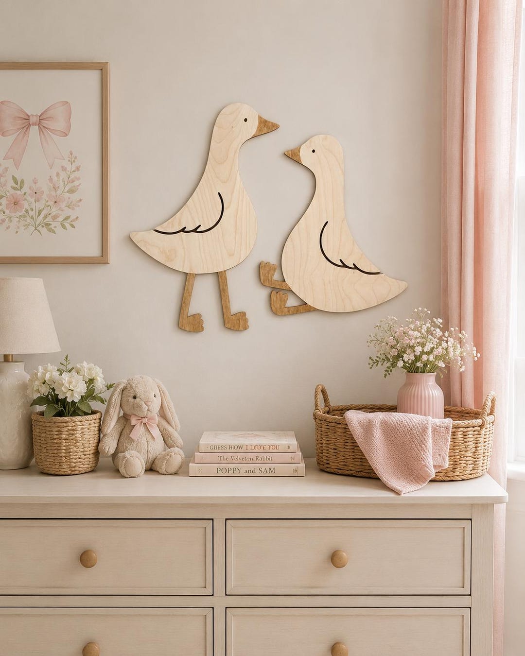 Wooden Goose Nursery Wall Decor | Set of 2 Geese Wall Hanging | Girls Nursery Decor | Neut