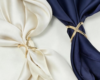 Minimalistische sjaalring goud zilver roségoud, clip kruis sjaal, zijden sjaalhouder, elegant halsdoekaccessoire, damescadeau S M-maat