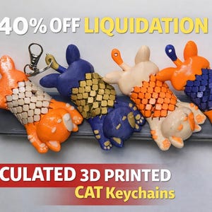 Articulated 3D Printed Cat Keychain – Flexi Fidget Toy – Cute Cat Lover Gift – Backpack Charm – 3D Printed Articulated Keyring