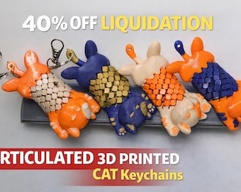Articulated 3D Printed Cat Keychain – Flexi Fidget Toy – Cute Cat Lover Gift – Backpack Charm – 3D Printed Articulated Keyring