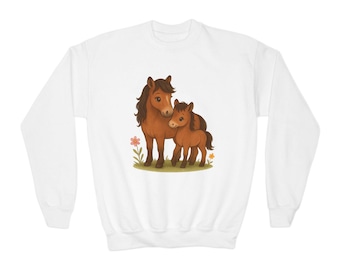 Sweat-shirt pour amoureux des chevaux, Pull mignon avec poney, Pull ras du cou « Maman et bébé poney », Cadeau pour amoureux des poneys, Pull pour fille passionnée de chevaux