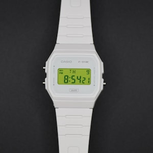 Custom "Neon Green" Modified Watch Based on Casio F-91W, Digital Watch, White Strap