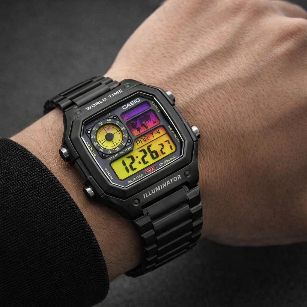 Majestic Sunrise -casio Royale AE-1200WHUB W/ Stainless Steel Band