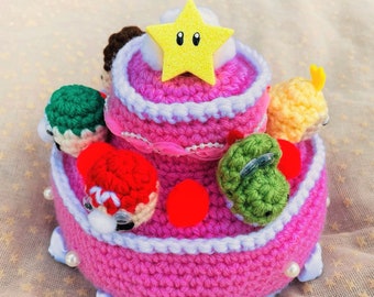 PRINTABLE PDF PATTERN: Mini Mario Characters + Peach's Birthday Cake Amigurumi Plushie - Crochet Booklet (Mario Party Series)
