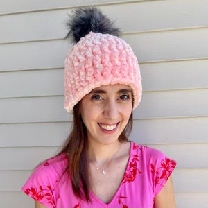 Juicy Couture Pink Velvet Crochet Pompom Hat