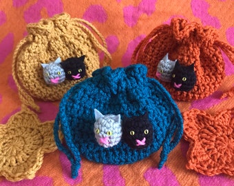 Crochet Kitty Duo Drawstring Pouch