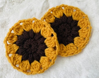 Set of 2 Crochet Sunflower Coasters