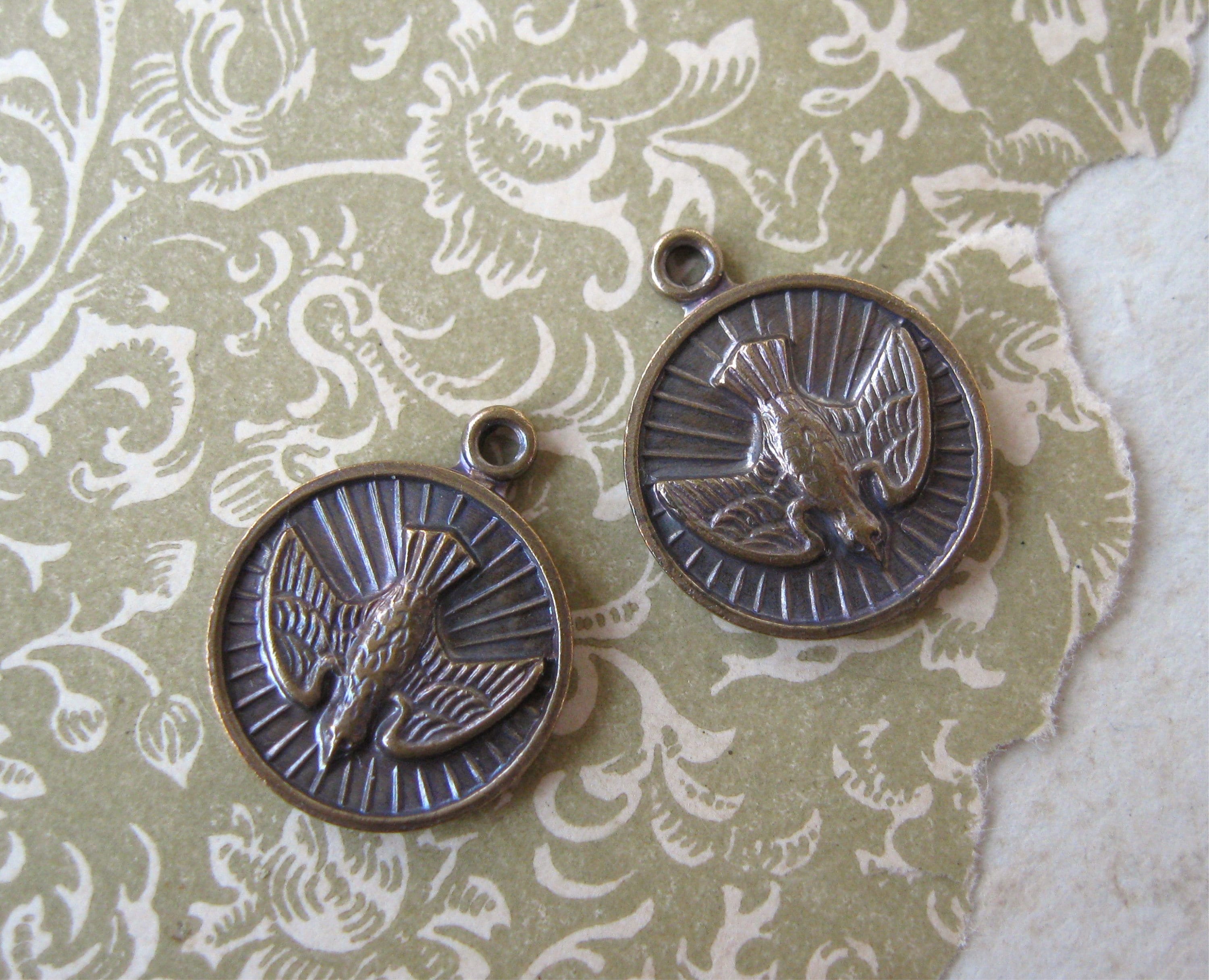 Brass Round Religious Dove Charms Medals Hand Oxidized 13x15mm Etsy