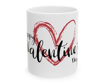 Taza de café de cerámica con forma de corazón de Feliz San Valentín (11 oz y 15 oz)