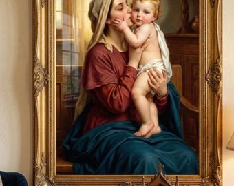 The Intimacy of Jesus and the Virgin Mary - Print Traditional Catholic Art, Baroque painting (Digital Download)