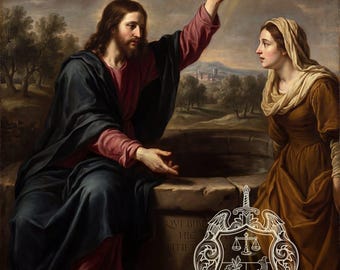 Christ & Samaritan Woman at Jacob's Well | Living Water Baroque Sacred Art Print | Traditional Catholic Wall Decor