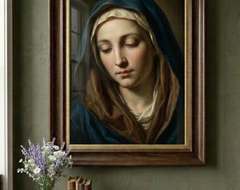 The Virgin Mary's Holy Face Print – Traditional Catholic Art, Baroque oil painting (Digital Download)