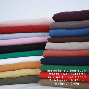 Bio Washed 100% Linen Fabric, 40 lea Pure Linen, 20 Solid colors, Home textile, For Bedding Clothes Cushions by the YARD