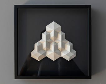 3D Geometric Paper Sculpture - Handmade Minimalist Wall Art