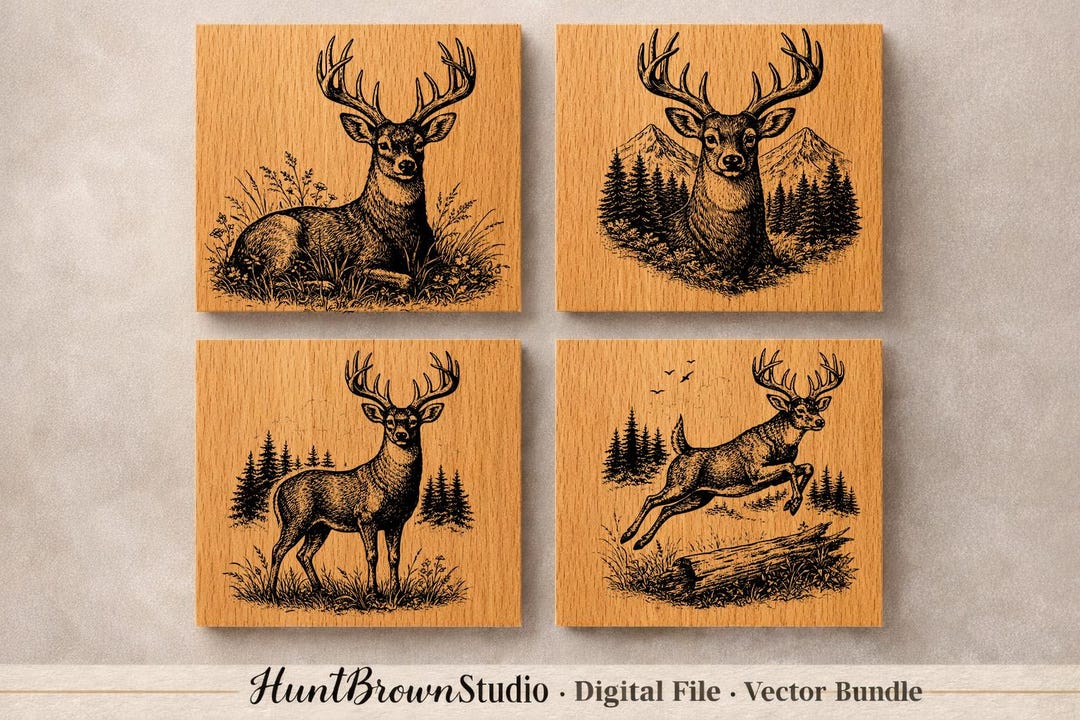 Deer Vector Bundle SVG PNG – Woodland Buck Line Art PNG Deer Laser ...