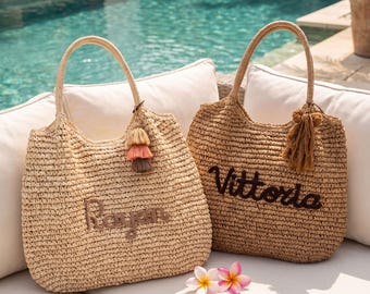 Strohtasche nach Wunsch | Gastgeschenke für Hochzeiten | Gastgeschenke für Strandhochzeiten | Für die Trauzeugin | Hobo-Tasche