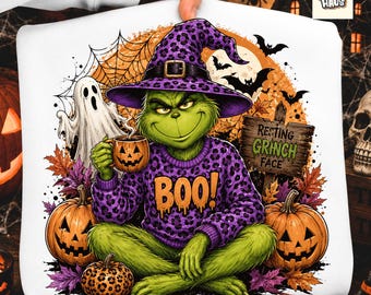 Halloween PNG, Spooky Halloween Sublimation Design, Purple Leopard Witch PNG, Funny Boo Pumpkin PNG, Fall Shirt, bestselling png