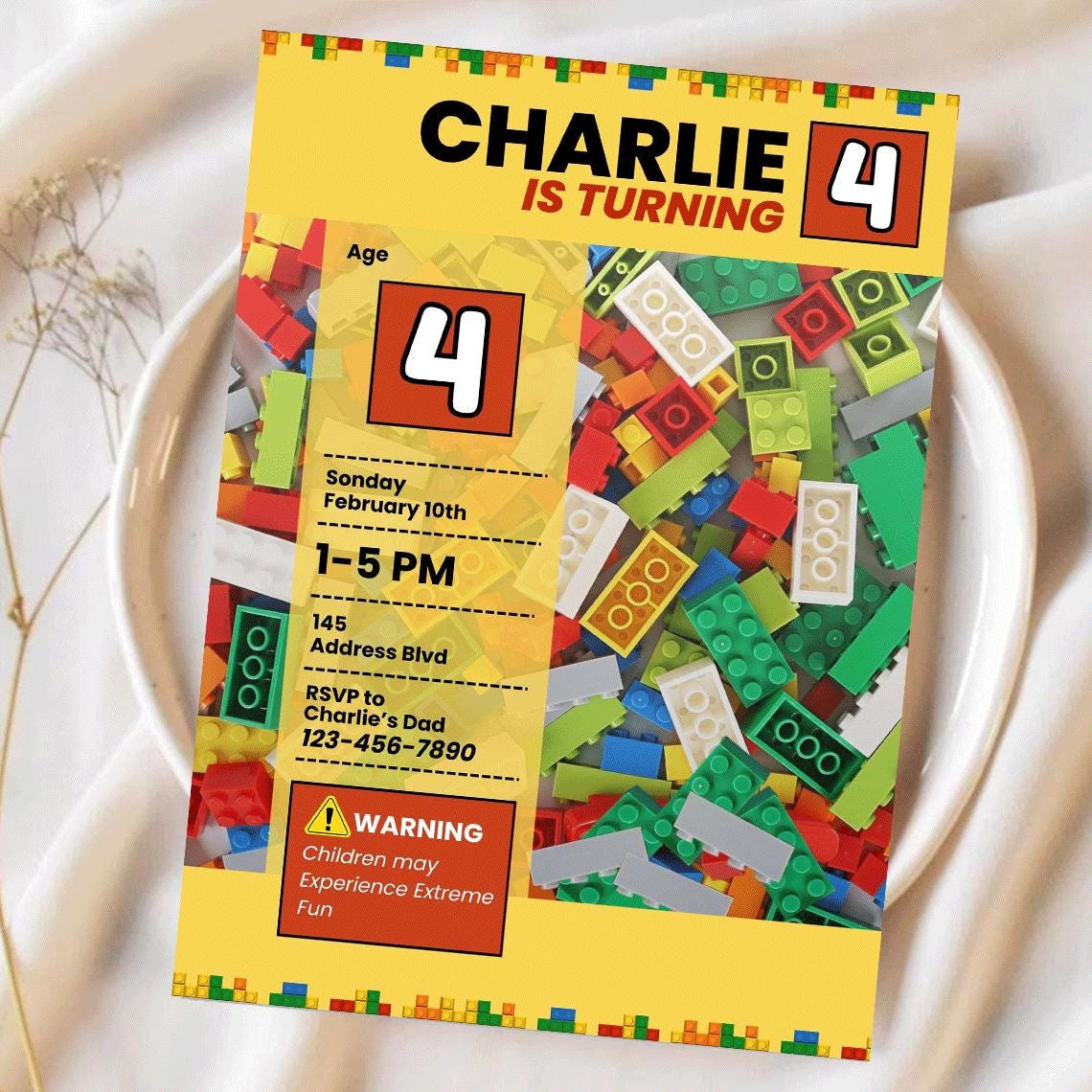 Invitation Block Design Editable Building Blocks Birthday Invitation | Construction Theme Party ...