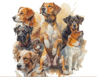 Dog Breed Clipart Bundle, Watercolor Pet Illustrations (Digital Download)