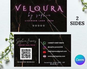 QR Code Business Card Template | Editable Canva Digital Contact Card (Lash Tech, Beauty)