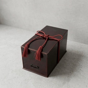 Antique Japanese Menjo-bako Lacquer Box with Drawer Early Showa Era Antique Wooden Document Chest Decorative Cord Craftsmanship