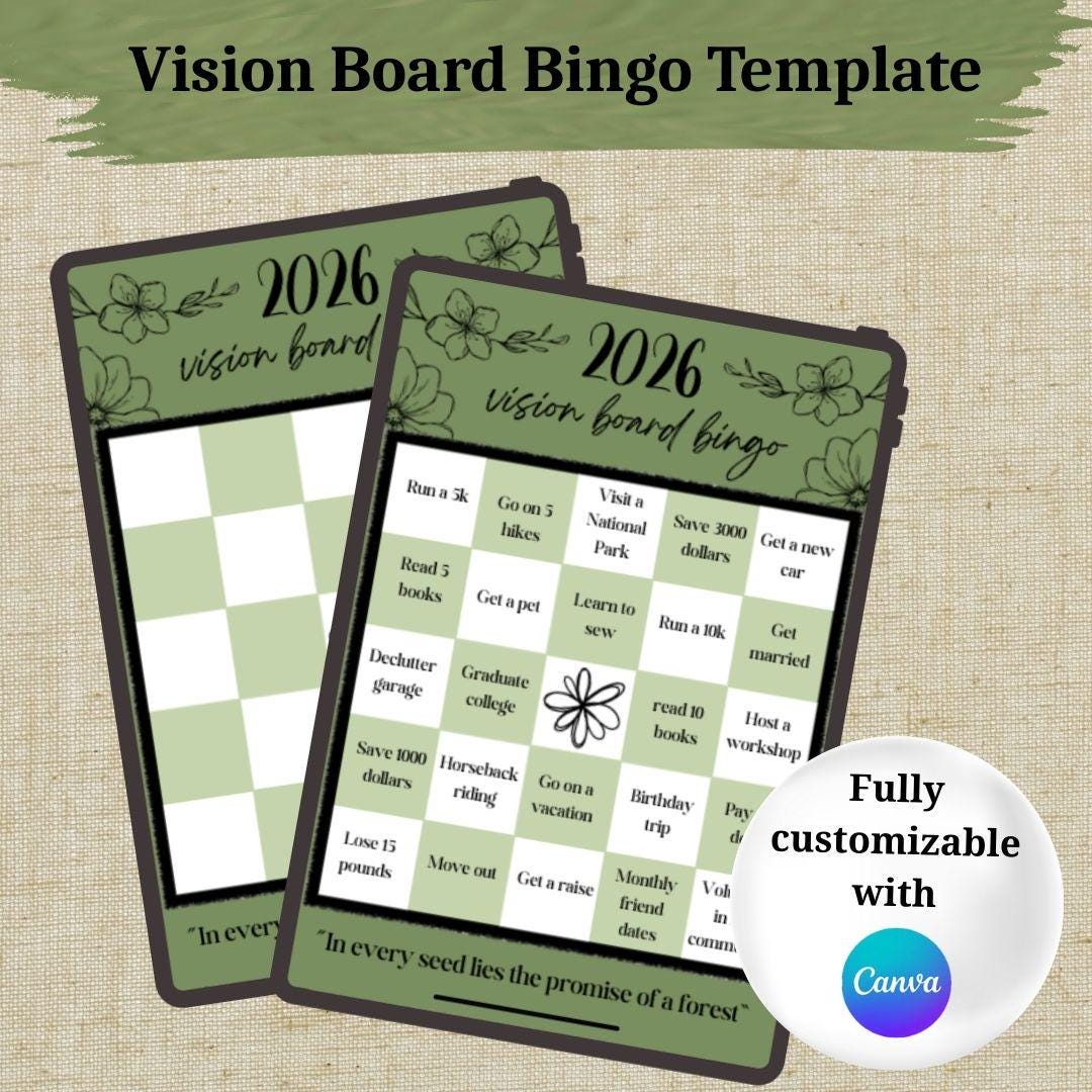 2026 Vision Board Bingo Template | Editable & Printable Goal-setting ...