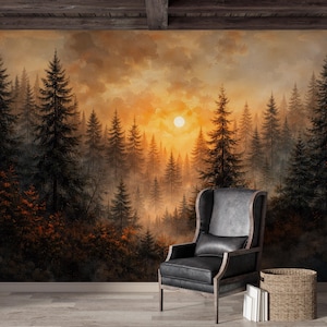 Wandbild „Sonnenuntergangswald“ | Selbstklebende, abnehmbare Tapete