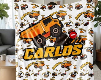 Couverture personnalisée pour camion de construction – Déco pour chambre de garçon, prénom personnalisé