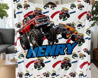 Couverture personnalisée Monster Truck pour enfants, cadeau personnalisé pour garçons, anniversaire d'enfants