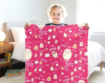 Couverture personnalisée couleur chaton, mouton rose dessin animé, cadeau personnalisé pour enfant