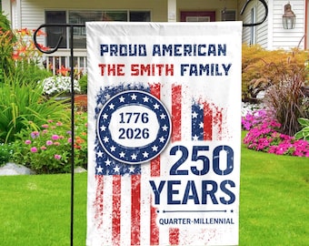 Cadeau patriotique personnalisé nom de famille Amérique 250e anniversaire jardin drapeau