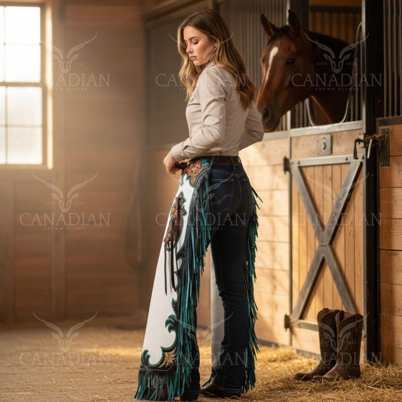 Horse Leather Tooled Riding Chaps – Handmade Western Cowboy Equestrian ...