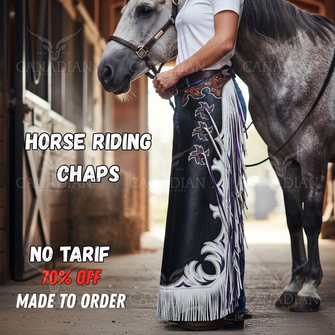 Universal Rider Chaps Horse Leather Tooled Riding Chaps – Handmade Western Cowboy Equestrian ...